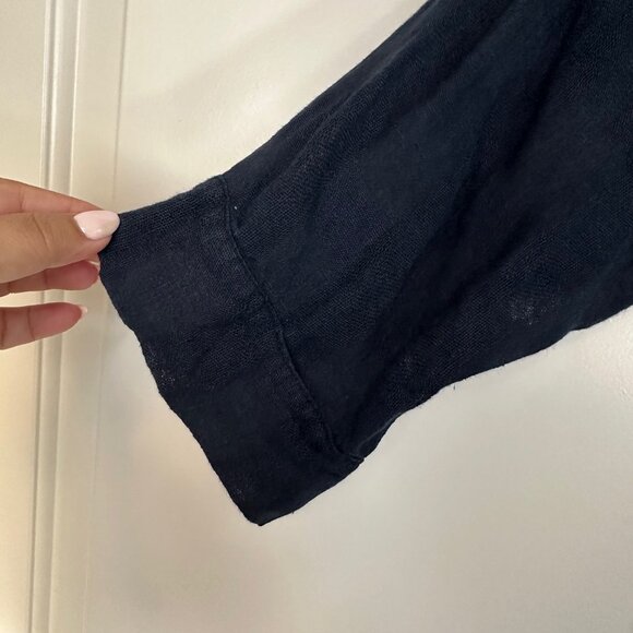 Flax Navy Linen Weave Lagenlook Button-Down Lightweight Tunic Top - 3G (24-26) - Picture 5 of 9